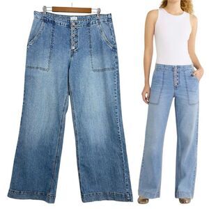 Time & Tru Front High Waist Wide Leg Jeans Womens 18 Retro Y2K Boho City Stretch